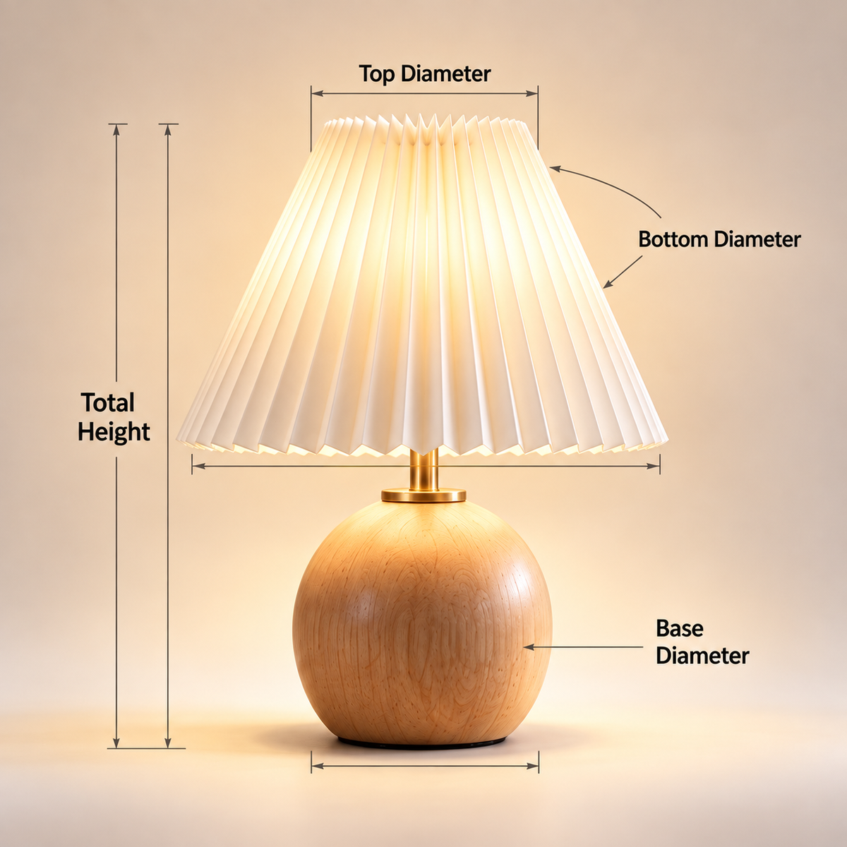 pinjamen™ Noma™ Pleated Table Lamp – Scandinavian Wood Bedside Lamp with Fabric Shade, Japandi Nightstand Light