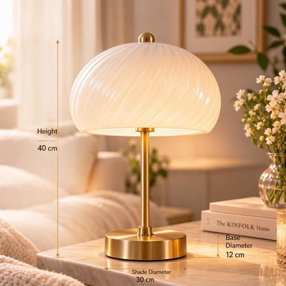 pinjamen™ Velora™ Ribbed Glass Mushroom Table Lamp – Vintage-Inspired Decorative LED Bedside Night Light & Accent Lamp