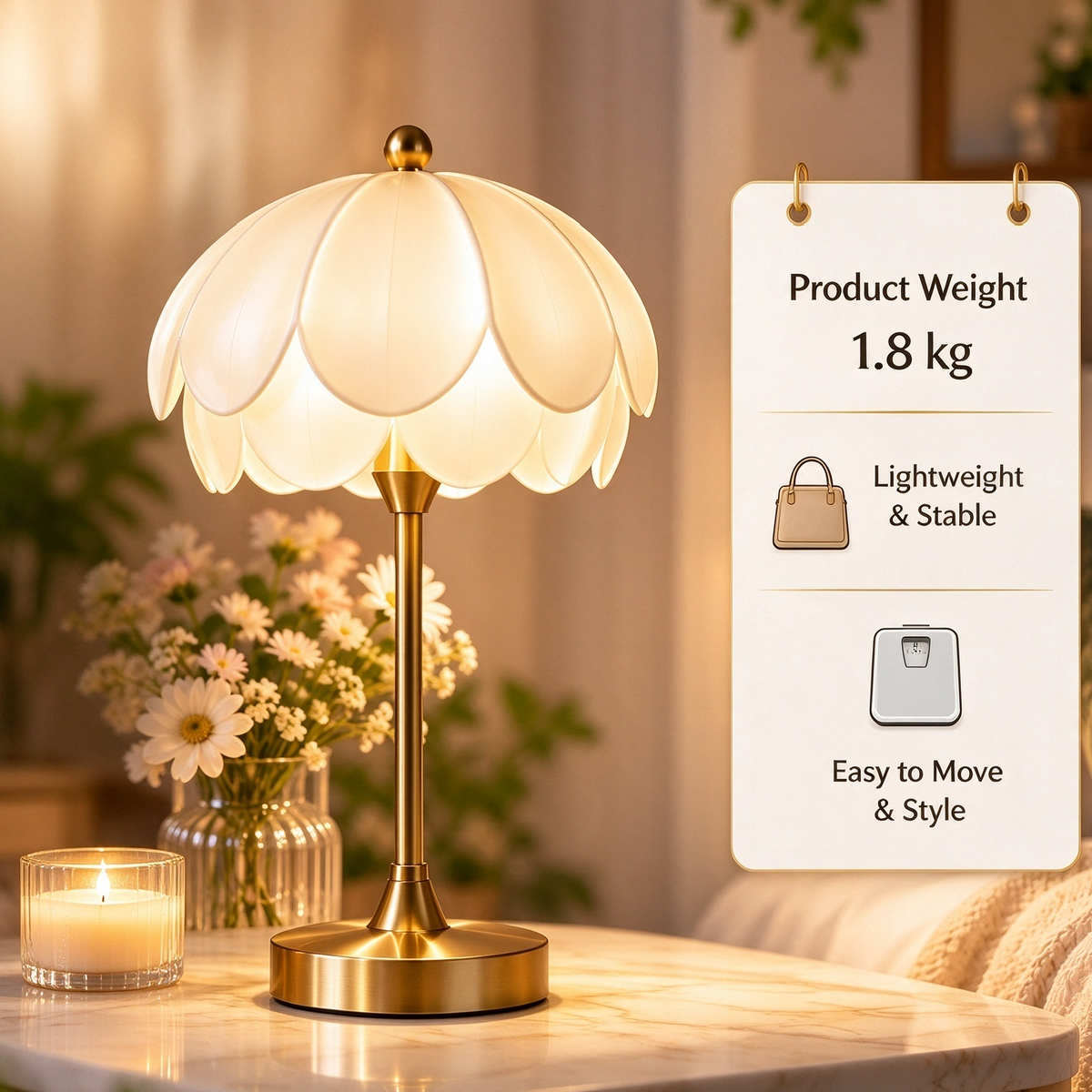 pinjamen™ Petalia™ Flower Petal LED Table Lamp – Vintage-Inspired Floral Bedside Night Light & Dimmable Reading Lamp