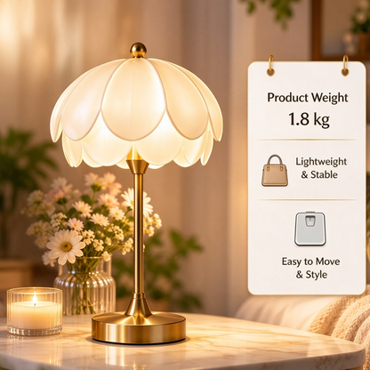 pinjamen™ Petalia™ Flower Petal LED Table Lamp – Vintage-Inspired Floral Bedside Night Light & Dimmable Reading Lamp