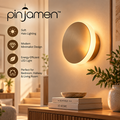 pinjamen™ AuraDisc™ Modern LED Wall Light – Minimalist Round Halo Sconce, Warm Ambient Accent Lighting