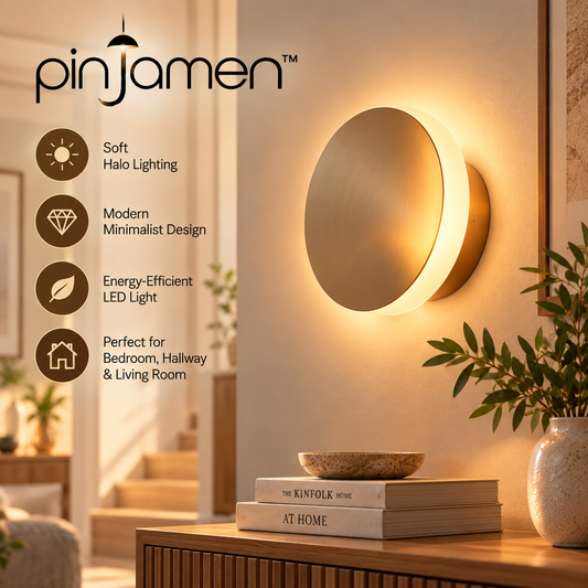 pinjamen™ AuraDisc™ Modern LED Wall Light – Minimalist Round Halo Sconce, Warm Ambient Accent Lighting