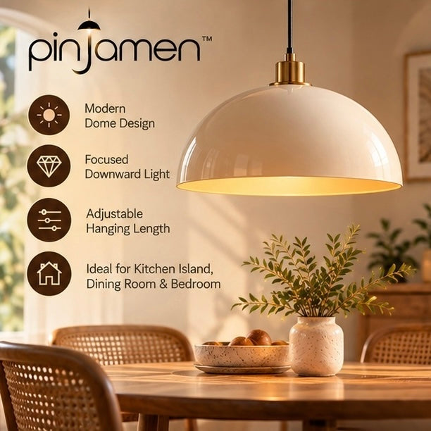 pinjamen™ OpalDrop™ Ribbed Glass Pendant Light – Modern Globe Hanging Ceiling Light with Brass Accent