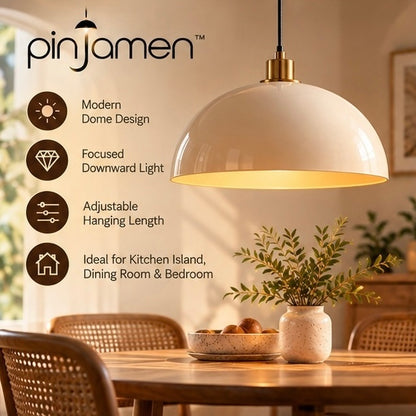 pinjamen™ OpalDrop™ Ribbed Glass Pendant Light – Modern Globe Hanging Ceiling Light with Brass Accent