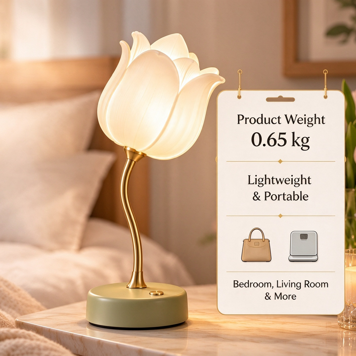 pinjamen™ Tulisse™ Rechargeable Tulip Table Lamp – Cordless Touch-Dimmable Floral LED Night Light for Bedroom & Dining Table