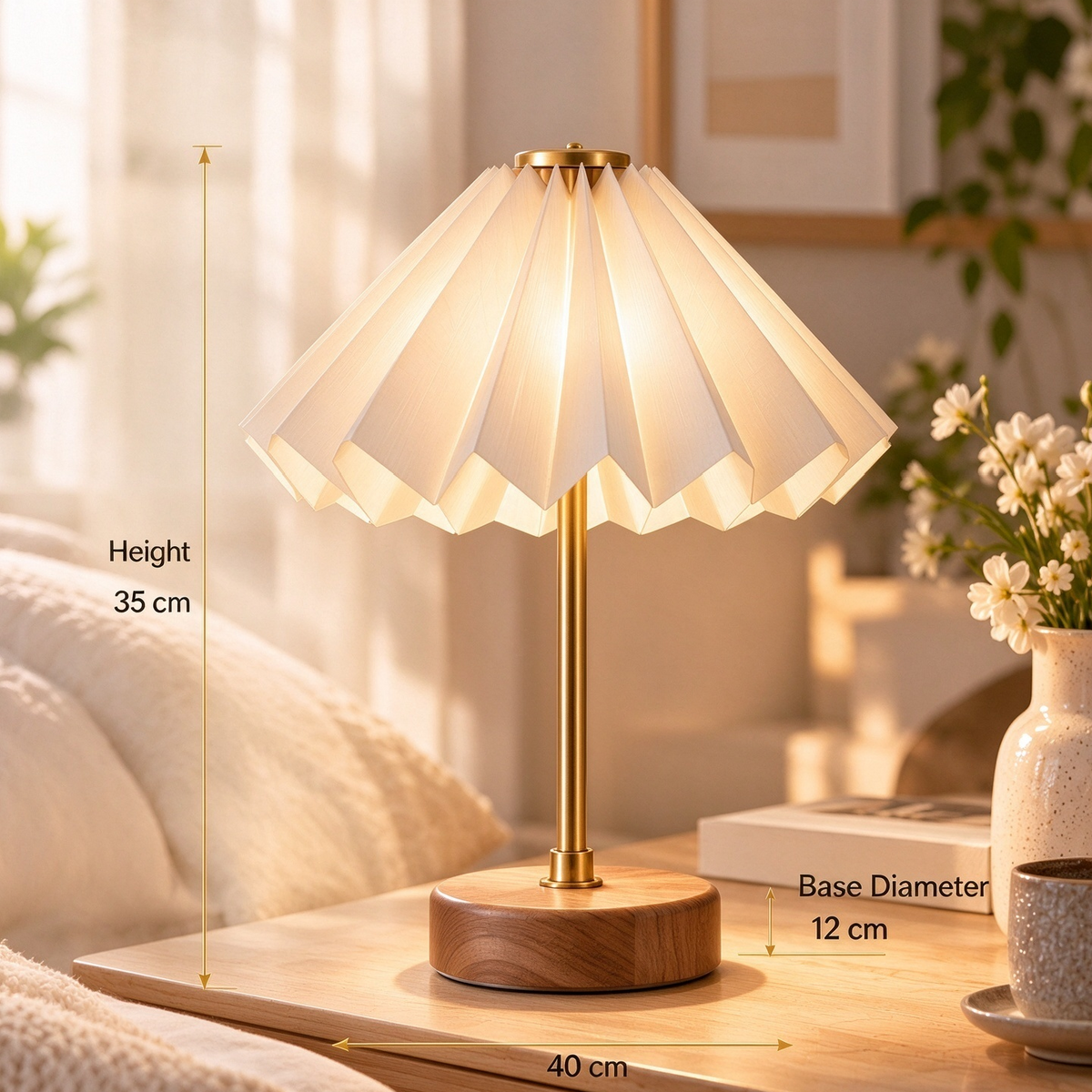 pinjamen™ Origami™ Modern Pleated Table Lamp – Japanese-Inspired Folded Shade, Minimalist LED Bedside Reading Light