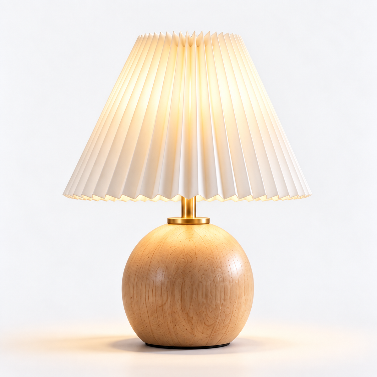 pinjamen™ Noma™ Pleated Table Lamp – Scandinavian Wood Bedside Lamp with Fabric Shade, Japandi Nightstand Light