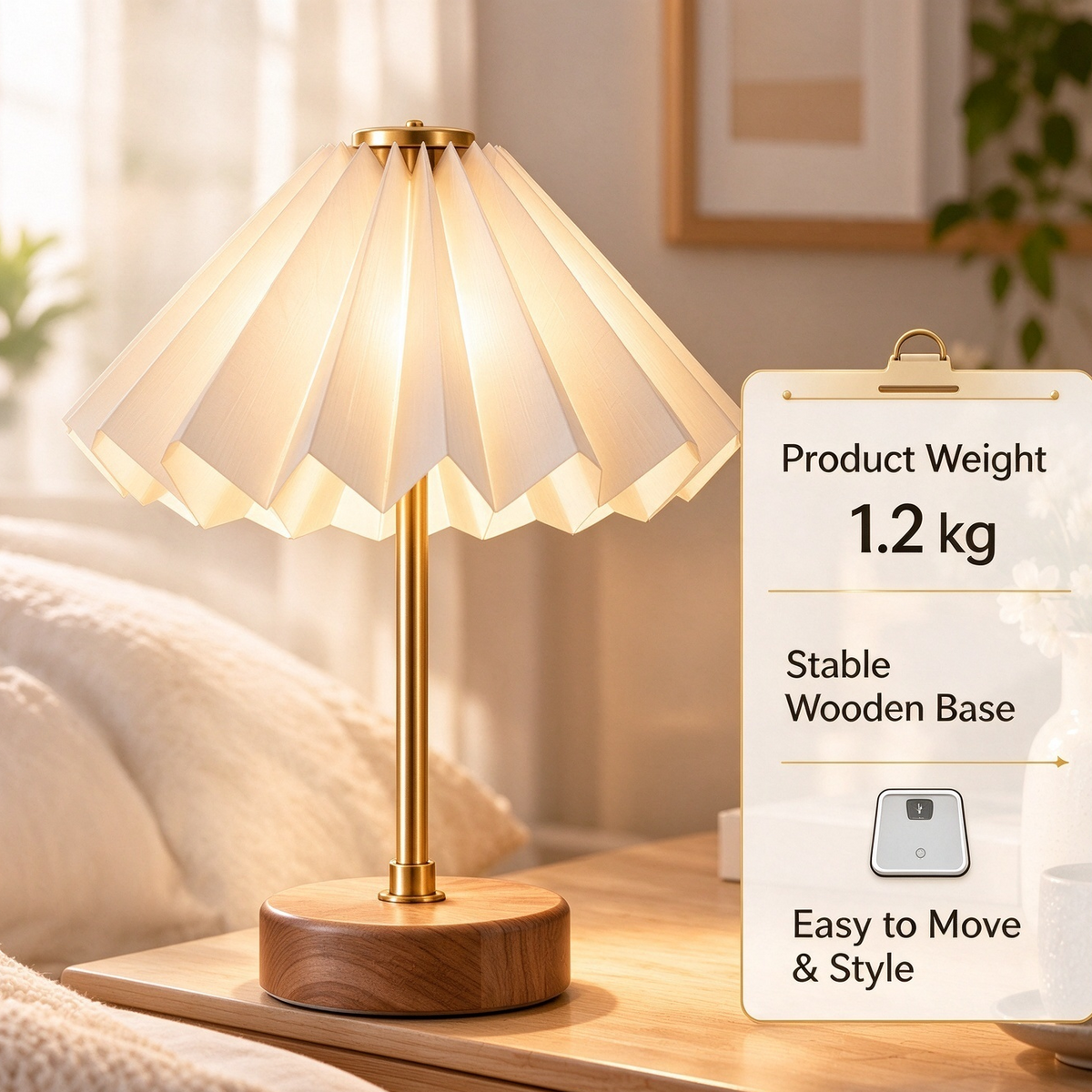 pinjamen™ Origami™ Modern Pleated Table Lamp – Japanese-Inspired Folded Shade, Minimalist LED Bedside Reading Light