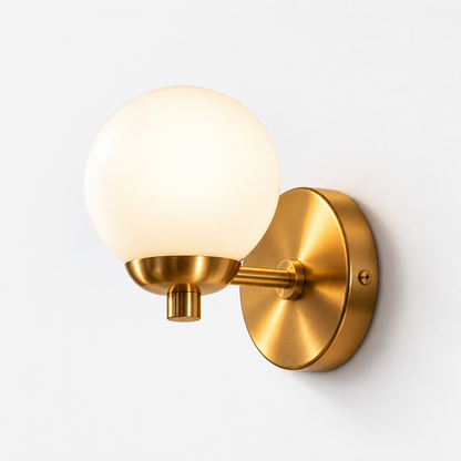 pinjamen™ Atelier™ Modern Globe Wall Sconce – Frosted Glass & Brushed Brass Wall Light for Bedroom & Vanity