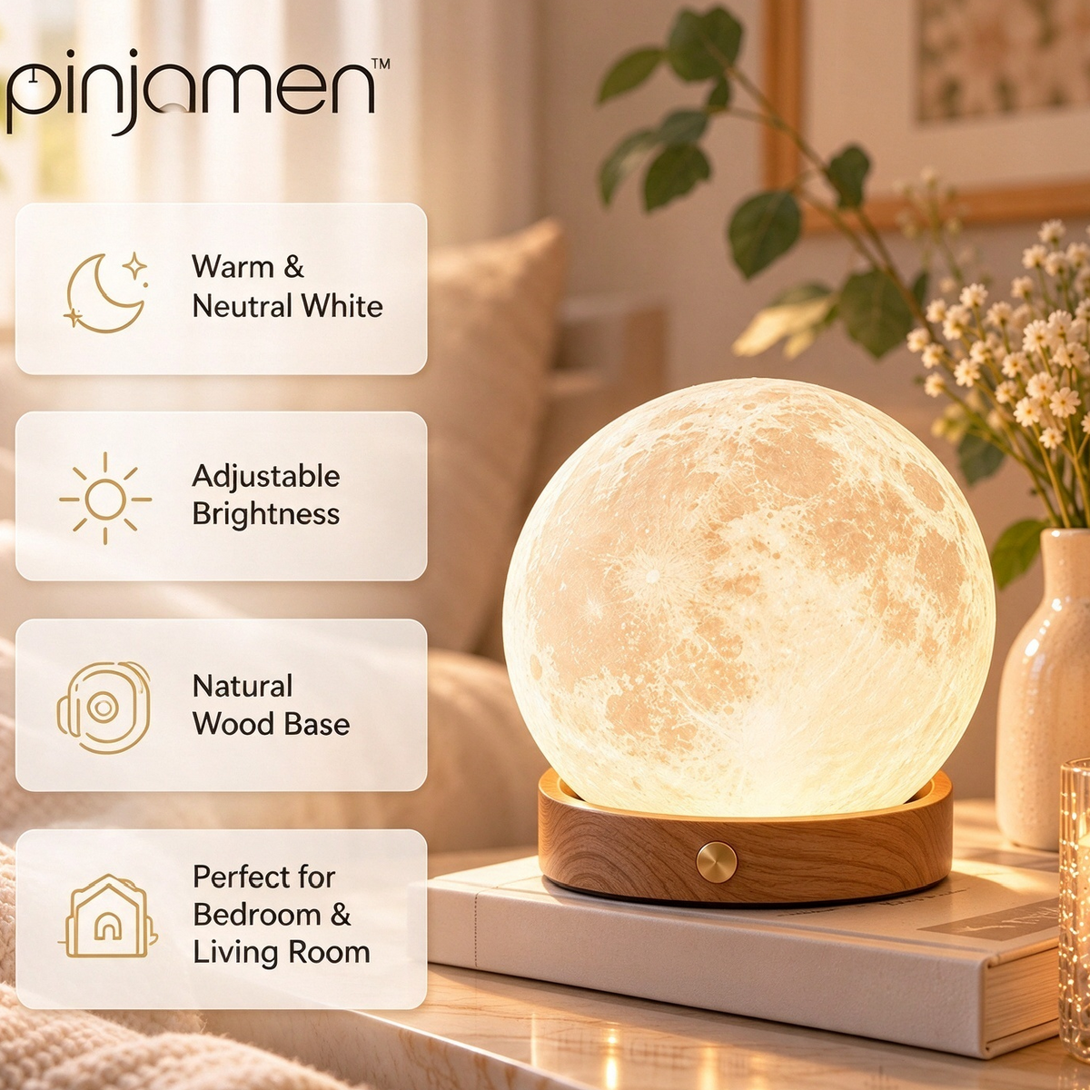 pinjamen™ Lunelle™ Crescent LED Night Light – Modern Moon-Shaped Dimmable Bedside Table Lamp for Bedroom, Desk & Home Decor