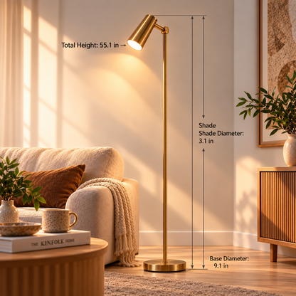 pinjamen™ Forma™ Modern Floor Lamp – Slim Adjustable Reading Light, Minimalist Standing Lamp for Living Room & Office