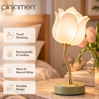 pinjamen™ Tulisse™ Rechargeable Tulip Table Lamp – Cordless Touch-Dimmable Floral LED Night Light for Bedroom & Dining Table