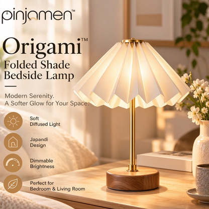 pinjamen™ Origami™ Modern Pleated Table Lamp – Japanese-Inspired Folded Shade, Minimalist LED Bedside Reading Light