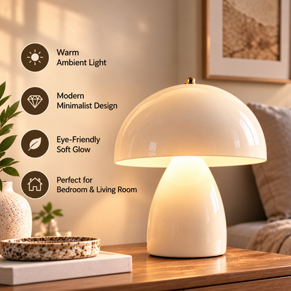 pinjamen™ Elara™ Modern Mushroom LED Table Lamp – Minimalist Dome Bedside Lamp, Warm Ambient Nightstand Light