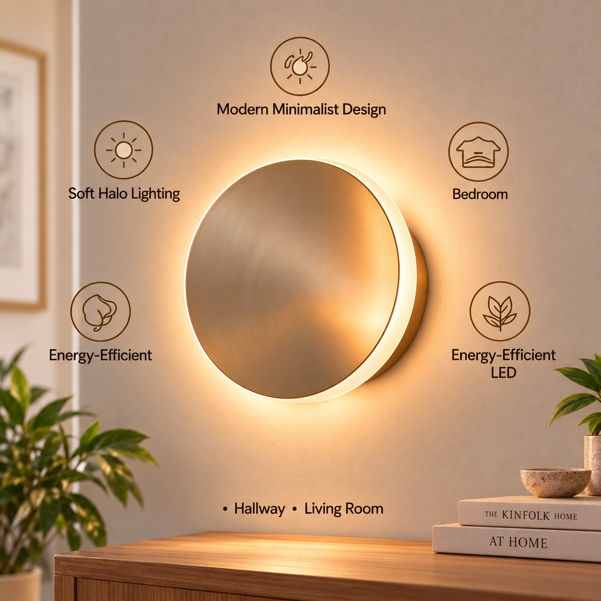 pinjamen™ AuraDisc™ Modern LED Wall Light – Minimalist Round Halo Sconce, Warm Ambient Accent Lighting
