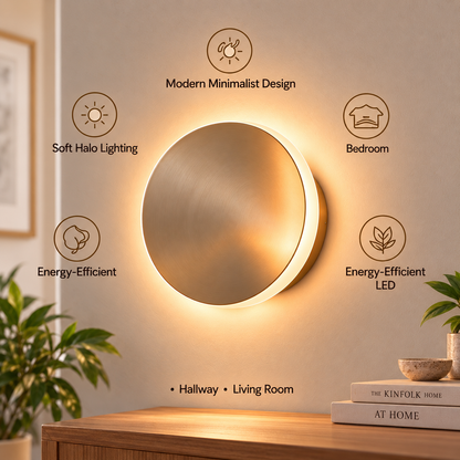 pinjamen™ AuraDisc™ Modern LED Wall Light – Minimalist Round Halo Sconce, Warm Ambient Accent Lighting