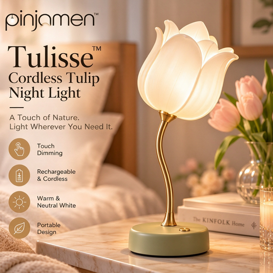 pinjamen™ Tulisse™ Rechargeable Tulip Table Lamp – Cordless Touch-Dimmable Floral LED Night Light for Bedroom & Dining Table