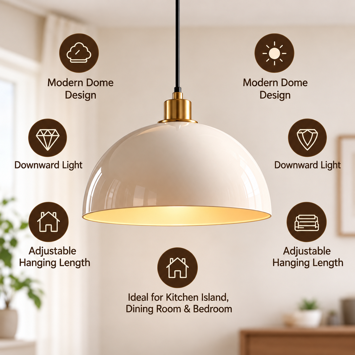 pinjamen™ OpalDrop™ Ribbed Glass Pendant Light – Modern Globe Hanging Ceiling Light with Brass Accent