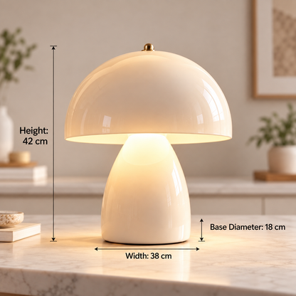 pinjamen™ Elara™ Modern Mushroom LED Table Lamp – Minimalist Dome Bedside Lamp, Warm Ambient Nightstand Light