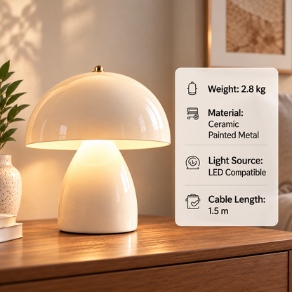 pinjamen™ Elara™ Modern Mushroom LED Table Lamp – Minimalist Dome Bedside Lamp, Warm Ambient Nightstand Light