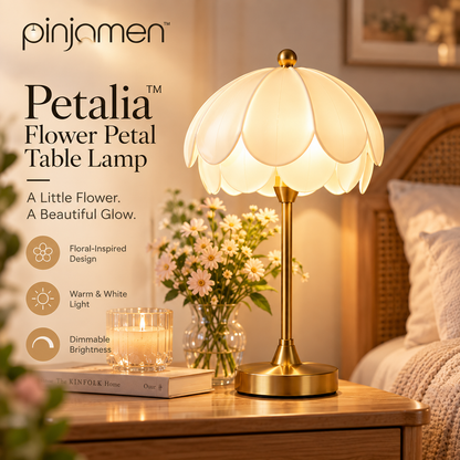 pinjamen™ Petalia™ Flower Petal LED Table Lamp – Vintage-Inspired Floral Bedside Night Light & Dimmable Reading Lamp
