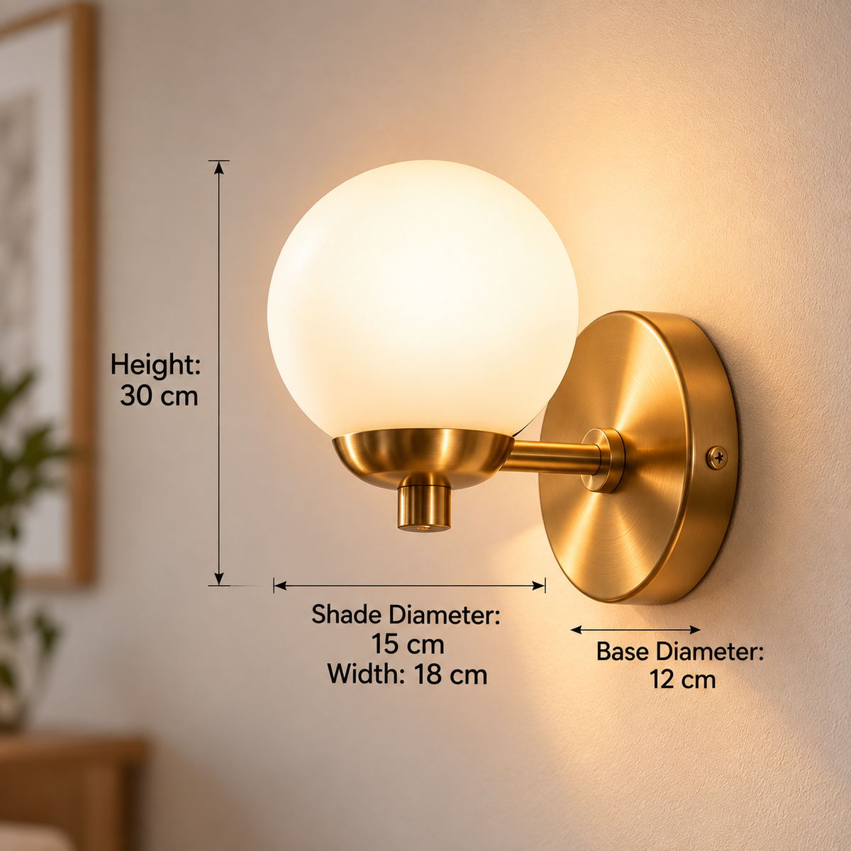 pinjamen™ Atelier™ Modern Globe Wall Sconce – Frosted Glass & Brushed Brass Wall Light for Bedroom & Vanity