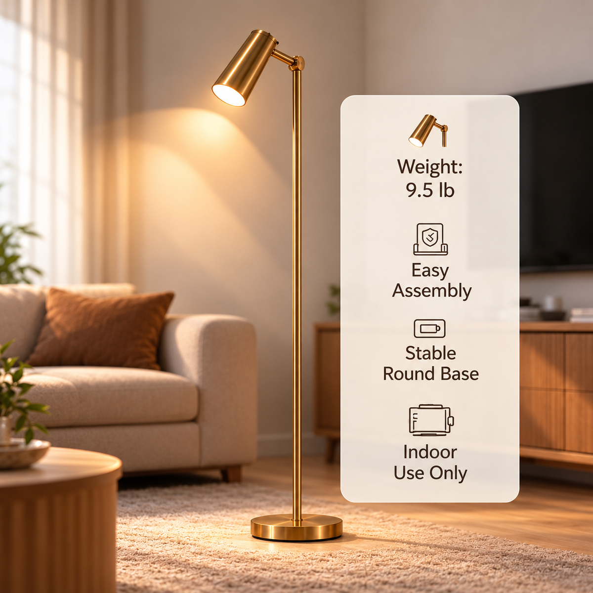 pinjamen™ Forma™ Modern Floor Lamp – Slim Adjustable Reading Light, Minimalist Standing Lamp for Living Room & Office